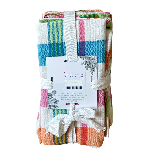 SHABBY CHIC Plaid Cotton Dinner Napkins 18x18 Set of 8 Pop of Color NEW - Picture 7 of 10